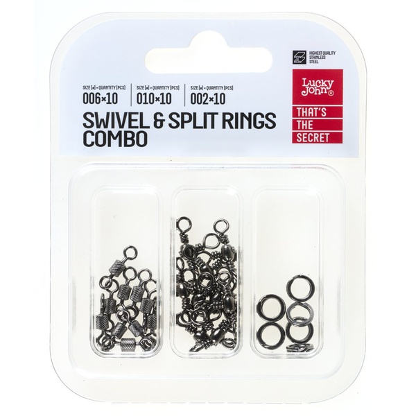 Вертлюги c кольцами заводными Lucky John Pro Series Swivel & Split Ring Combo (30 шт)
