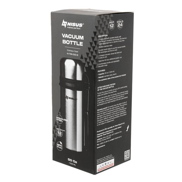 Термос Nisus N-TM-012-G (дополн.пласт.чашка, скл.ручка, ремень) 1.5 л
