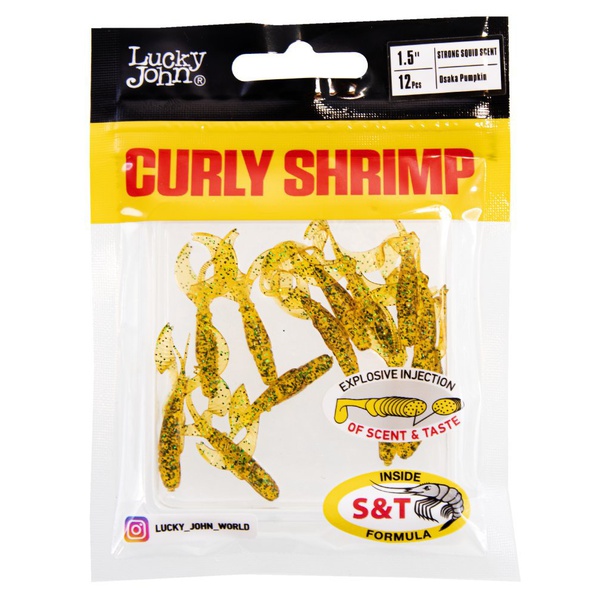 Твистеры съедобные Lucky John Pro Series Curly Shrimp 1.5in (3,8 см/12 шт) PA19