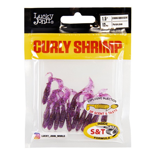 Твистеры съедобные Lucky John Pro Series Curly Shrimp 1.5in (3,8 см/12 шт) S13