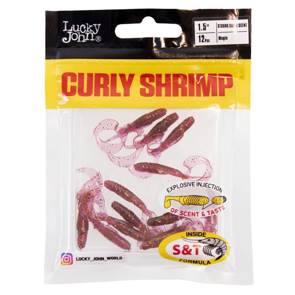 Твистеры съедобные Lucky John Pro Series Curly Shrimp 1.5in (3,8 см/12 шт) S14