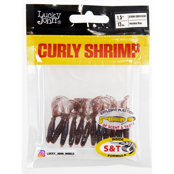 Твистеры съедобные Lucky John Pro Series Curly Shrimp 1.5in (3,8 см/12 шт) S19