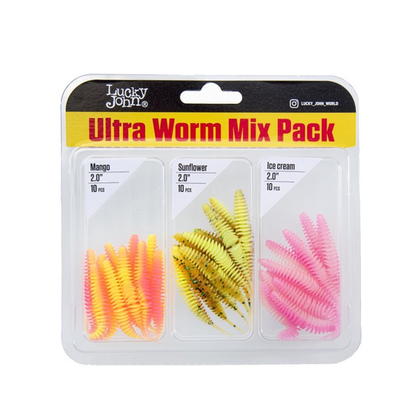 Слаги съедобные искусственные Lucky John Pro Series Ultraworm 2,0in (5 см/30 шт) Mix 2